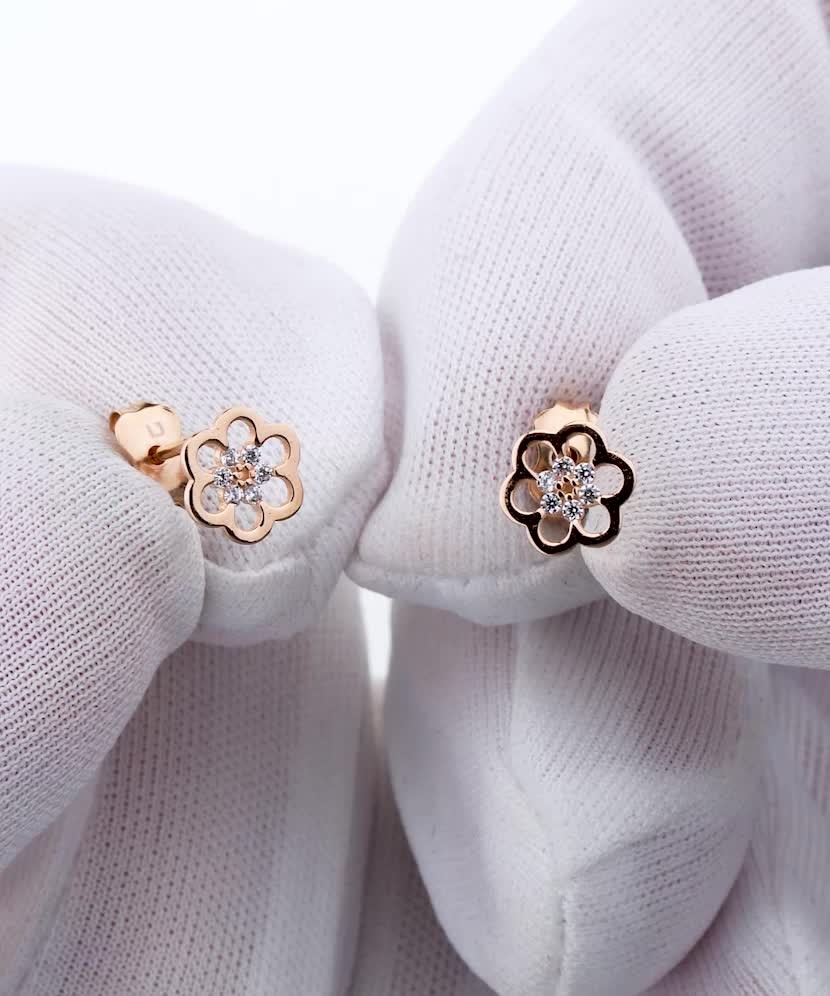Золотые серьги с цирконами "Цветочки"